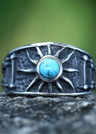 Кольцо перстень 21.5 р нержавеющая сталь с камнем солнце3 фото