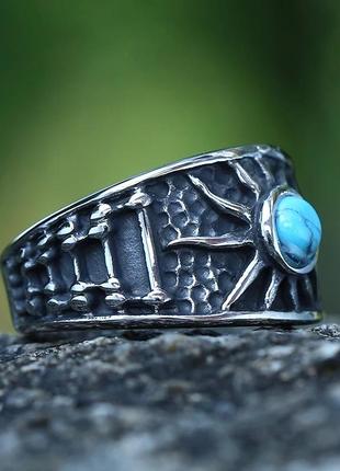 Кольцо перстень 21.5 р нержавеющая сталь с камнем солнце4 фото