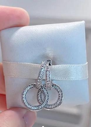Серебряные серьги-кольца пандора сияющие двойные кольца #299052c01 оригинал