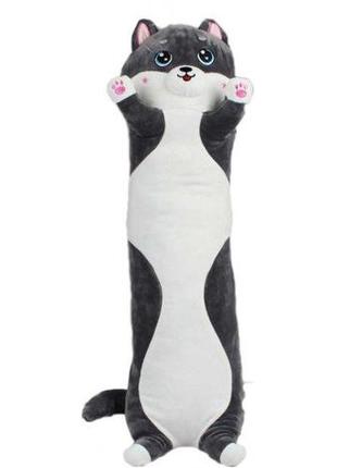 М'яка іграшка подушка обіймашка довгий сірий кіт батон-антистрес 60 см2 фото