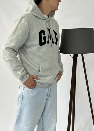 Мужское худи &lt;unk&gt; кофта gap light heather gray (с флисом)7 фото