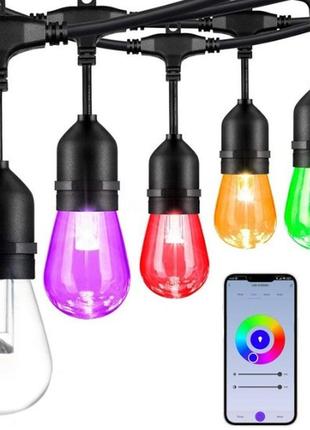 Smart гирлянда для улицы, tuya app, 20 м., 20 ламп, управление с телефона, 8 rgb цветов