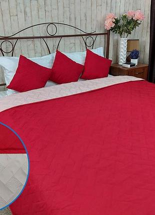Красивое полуторное покрывало 150х212 стеганое микрофибра двухстороннее, однотонные пледы шикарные вишневый