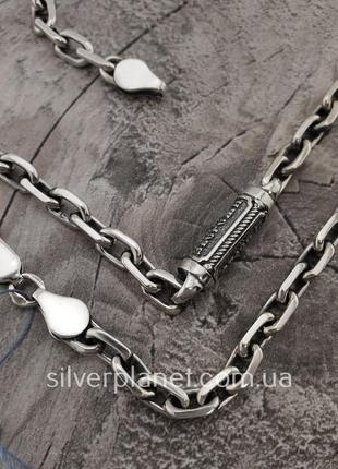 Чоловічий срібний ланцюжок якір з православними вставками спаси і збережи. якірний ланцюжок срібло 9257 фото