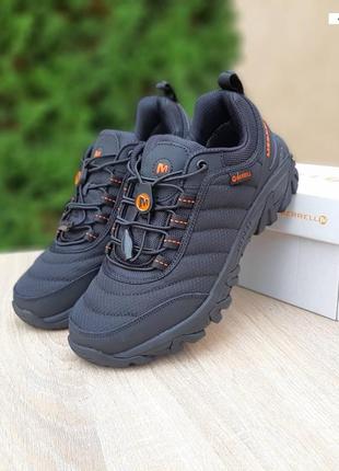 Merrell moc vibram черные с оранжевым кроссовки термо мужские отменное качество мерцал ботинки низкие евро зима зимние осенние водонепроницаемые