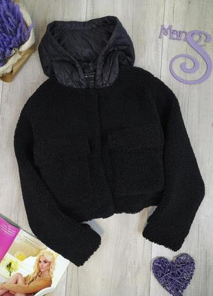Жіноча куртка бомбер sinsay чорного кольору тедді хутро осінь весна розмір м (38)3 фото