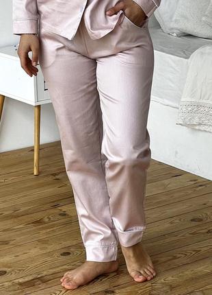 Піжамний жіночий комплект cosy 3-ка з сатину (сорочка+штани+шорти) pearl пильна пудра8 фото