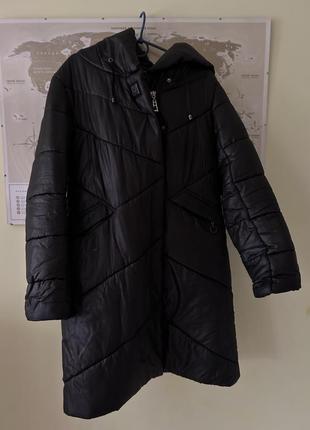 Куртка удлиненная теплая черная зимняя