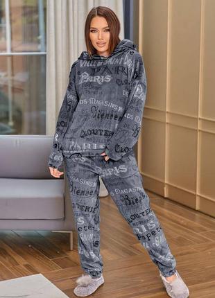 Жіноча тепла махрова зимова піжама, домашній жіночий костюм махра, зима, осінь