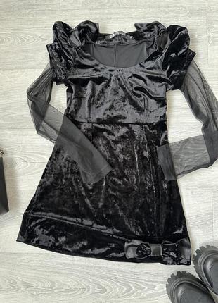 Велюрова сукня з прозорими рукавами2 фото