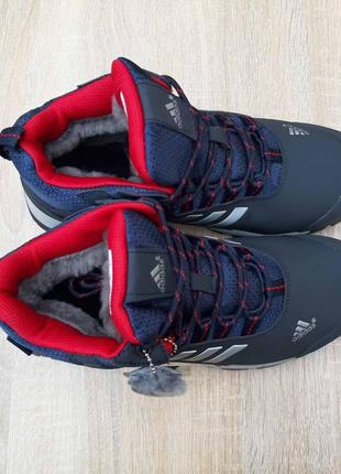 Adidas climaproof високі сині з червоним   кросівки чоловічі зимові з хутром відмінна якість ботінки сапоги високі теплі адідас2 фото