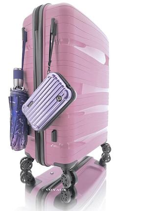 Дорожный пластиковый полипропиленовый чемодан большой l voyage super me на 4-х колесах розовый