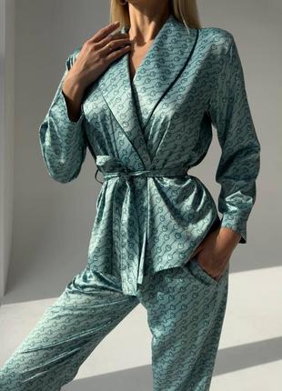 Шелковый костюм тройка/ пижама пиж пояс1 фото