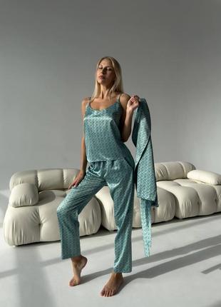 Шелковый костюм тройка/ пижама пиж пояс5 фото