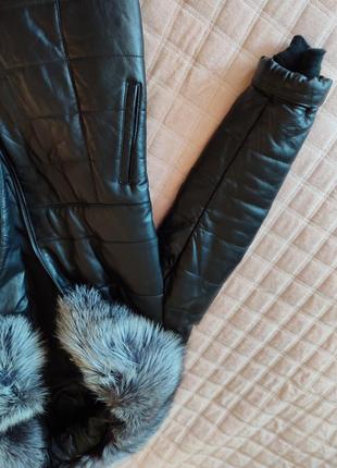 Кожаное зимнее пальто с мехом5 фото