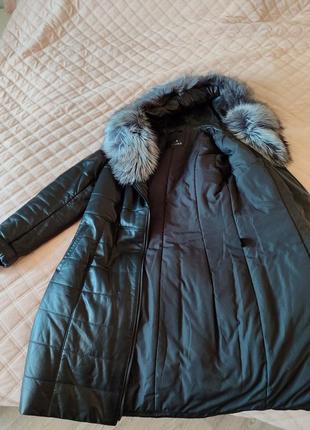 Кожаное зимнее пальто с мехом1 фото