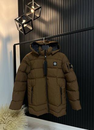 Зимний премиум пуховик в стиле стон айленд качественный теплый до -20 мужская куртка с патчем stone island