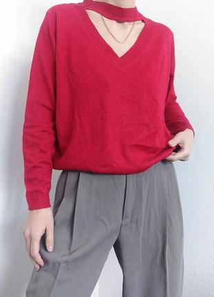 Красный свитер с чокером кофта джемпер оверсайз пуловер реглан лонгслив кофта1 фото
