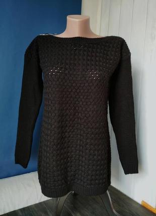 Чорний подрвжений джемпер светр з приспущеними плечима 44, 46, 48 розміри акрил туреччина