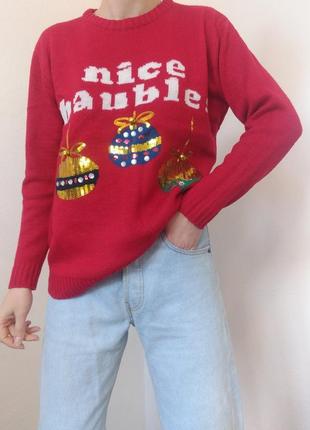 Червоний светр святковий джемпер пуловер реглан лонгслів кофта новорічна1 фото