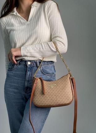 Женская сумка из эко кожи бренд michael kors коричневая8 фото