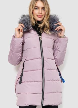 Жіноча демісезонна куртка пальто рожевий пуховік парка на блискавці  пудра хутро каптур капюшон1 фото