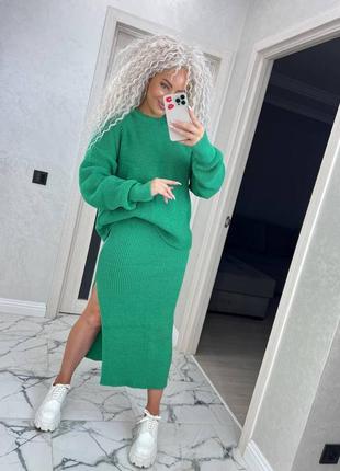 Вязаный костюм с длинной юбкой и свитером ✅код 255