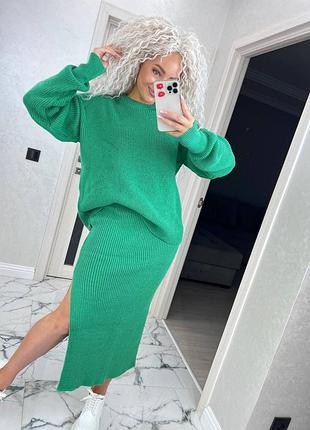 Вязаный костюм с длинной юбкой и свитером ✅код 255
