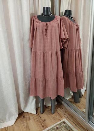 Котоновое с воланом по низу платье 👗 большого размера