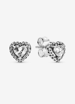 Срібні сережки-гвоздики пандора високое серце #298427c012 фото