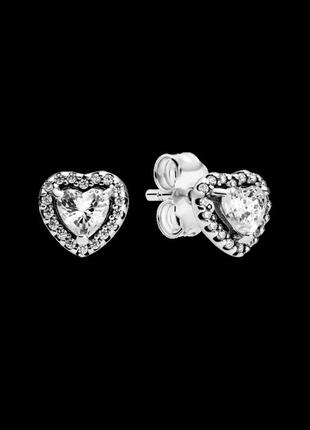 Срібні сережки-гвоздики пандора високое серце #298427c011 фото