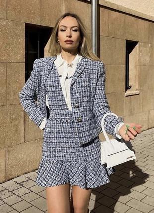 Костюм твідовий zara твід піджак сарафан сукня плаття