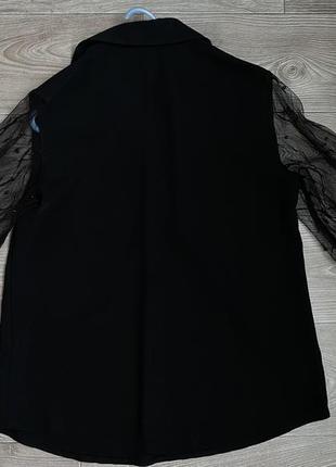 Черная женская блузка с сеткой3 фото