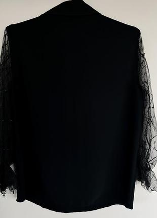Черная женская блузка с сеткой6 фото