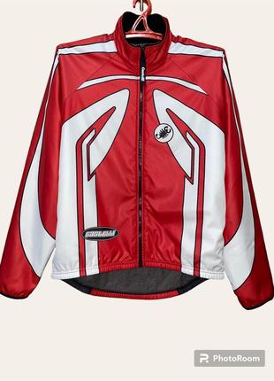 Чоловіча велокуртка - вітрівка на тонкому утеплювачі синтепон, фірмова яскрава спортивна куртка-вітрівка