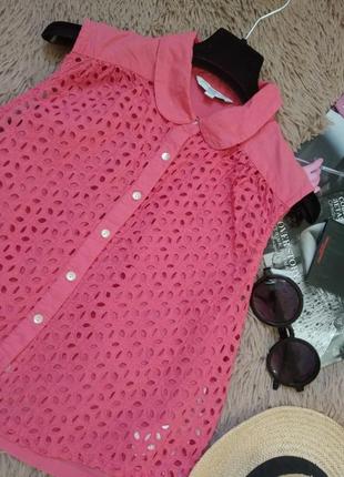 Хлопковая ажурная укороченная рубашка/блузка/блуза/кофточка2 фото