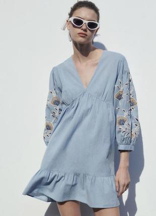 Неймовірна лляна сукня плаття zara з вишивкою