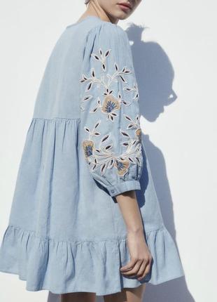 Невероятное льняное платье zara с вышивкой2 фото