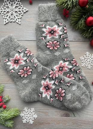 Новогодние женски носки шерстяные теплые зимние вязаные из овечьей шерсти 35-438 фото