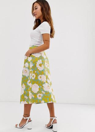 Миди юбка в цветочный принт хлопок лен asos2 фото