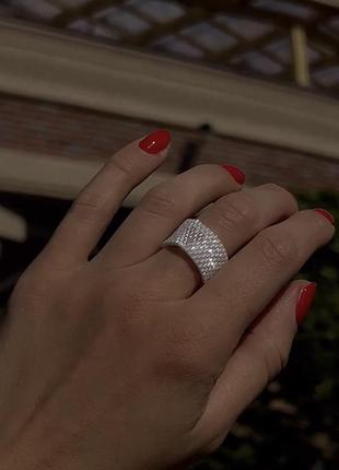 Чорна каблучка срібна з бісеру чорне кільце широке гарне незвичайне прикраса на палець