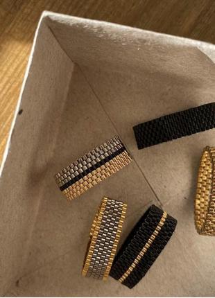 Чорна каблучка срібна з бісеру чорне кільце широке гарне незвичайне прикраса на палець