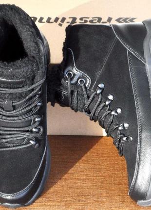 Размеры 36, 37, 38, 39  зимние кожаные ботинки кроссовки restime, на меху, черные, полноразмерные9 фото