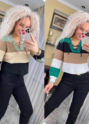 Стильна жіноча кофтинка - топ зі шнуровкою 

матеріал машинне в'язання