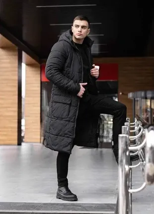 Зимняя куртка двойной утеплитель до -25 черная4 фото