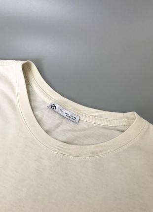 Молочная базовая футболка zara, зара, оригинал, бежевая, светлая, однотонная, слоновая кость3 фото
