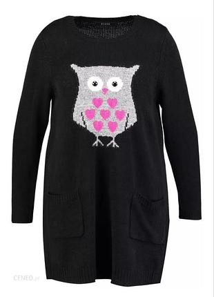 Мегакрута в'язана подовжена кофта туніка принт сова супербатал evans