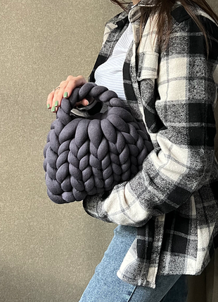 Женская мини сумочка вязаная маршмоллоу, сумка маленькая с толстой нитью ручная работа