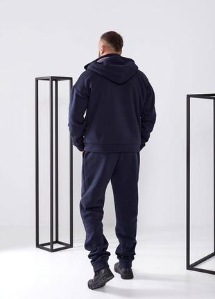 Спортивный костюм на флисе кофта зиппер на молнии на меху тедди брюки свободный комплект черный хаки синий мужской натуральный теплый зимний6 фото