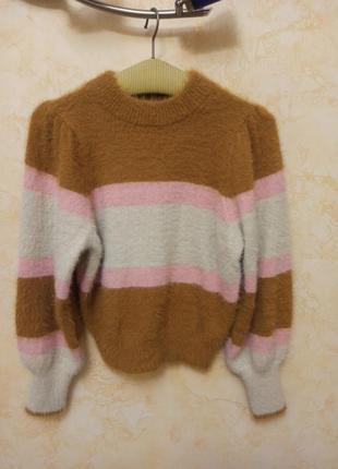 Красивый свитер пухнастик ёлочка колор блок